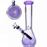 The Ancient - 10" Geometric Flower base Design Beaker Water Pipe -- Golden Purple New
