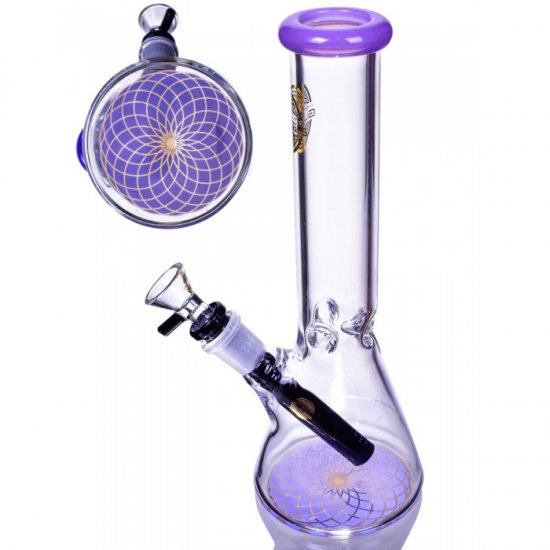 The Ancient - 10\" Geometric Flower base Design Beaker Water Pipe -- Golden Purple New