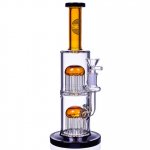 The Warrior - 11" Heavy Double Tree Perc Bong Water Pipe On Duty - Amber New