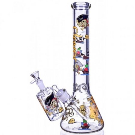 Pirate of Caribbean - Clover Glass? - 15" 7mm Thick Decal Beaker Bong w/ Ashcatcher New