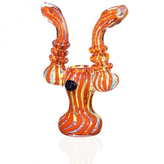 7\" Double Handle Fumed Bubbler - Color Blast - Assorted Colors New