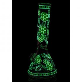 The Swarm - 8" Glow In The Dark Honeycomb Beaker Bong - Yellow/Black New