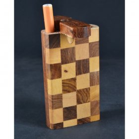 Fancy Wooden Dugout - Includes Cig Pipe - Checkered Design New