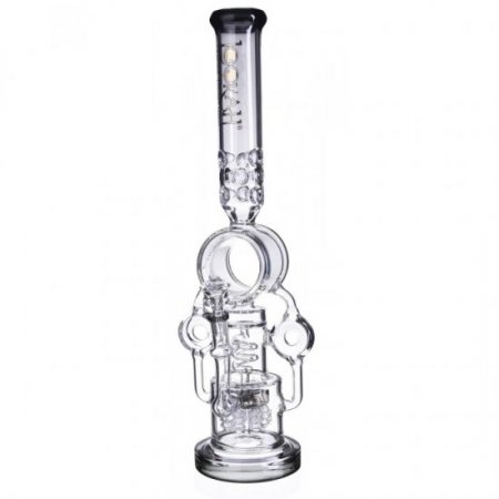 Smokenator - Lookah Platinum Design Series Bong - 20" Platinum Donut Recycler Bong With Spiral Percs - Black Ice New