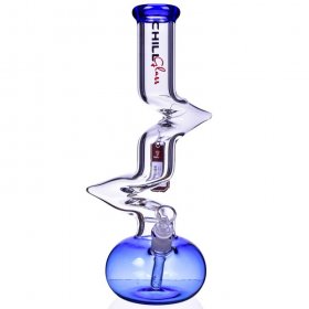 Chill Glass 15" Double Zong Bong w/ Down Stem and 14mm Dry Bowl - Blue New