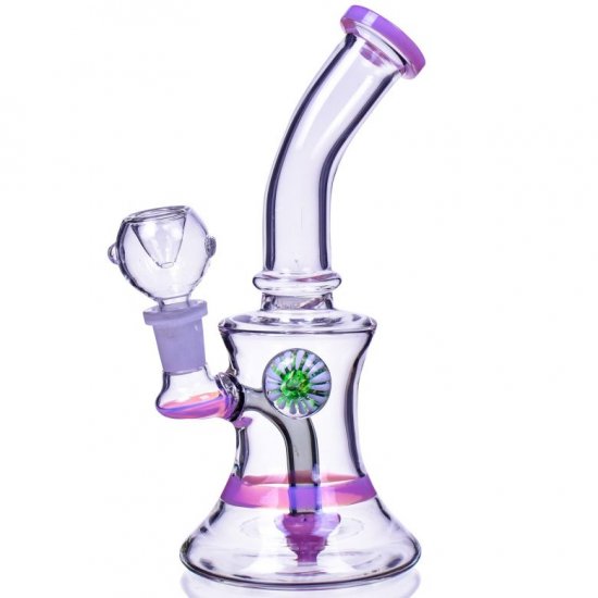 Smoke Hour - 8\" Tilted Neck Showerhead Perc Bong w/ Marble Flower - Pink New