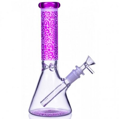 Magic Circle - 10" Frosted Geometric Beaker Base Bong - Hot Purple New