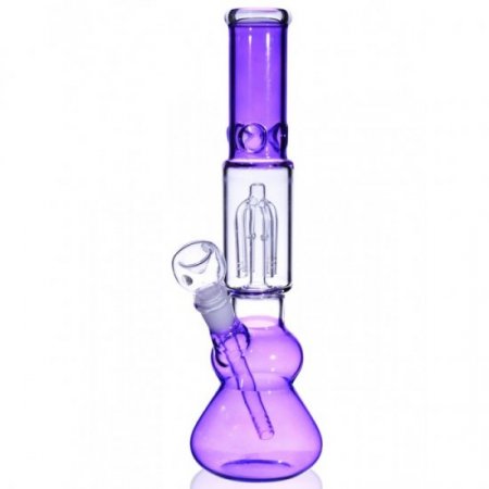 12" Slotted 4 Arm Tree Perc Glass Bong Water Pipe - Girly Hot Purple Bong New