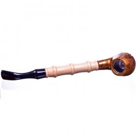 10" Gandalf Light Ribbed Wooden Pipe with Leaf Imprint New