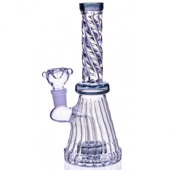 Mortal Smoke - 8\" Spiral Design Matrix Perc Beaker Bong - Ash Black New