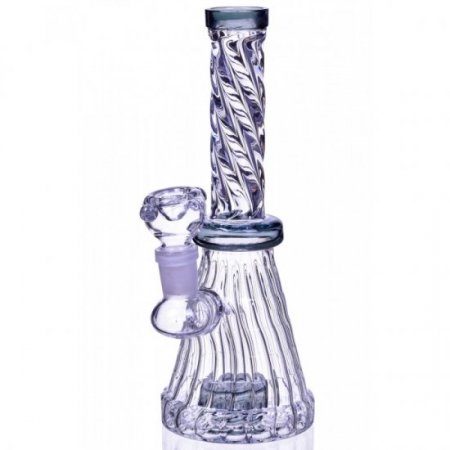 Mortal Smoke - 8" Spiral Design Matrix Perc Beaker Bong - Ash Black New