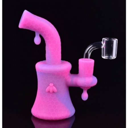 8" Glow In The Dark Bee On The Silicone Bong With 14mm Banger - Pinkish Purple New