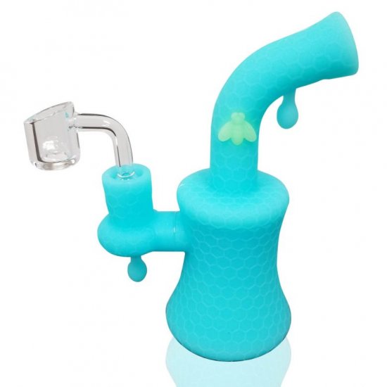 8\" Silicone Glow In The Dark Bong With 14mm Banger - Sky Blue New