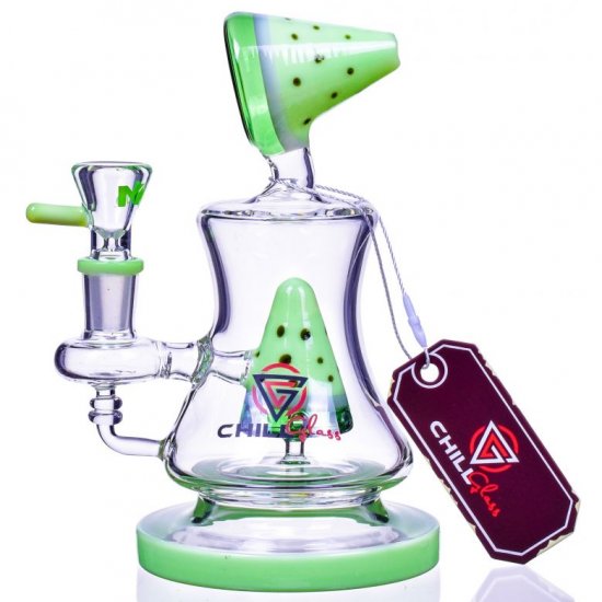 The Watermelon - 7\" Double Pyramid Funnel Perc Bong - Green New