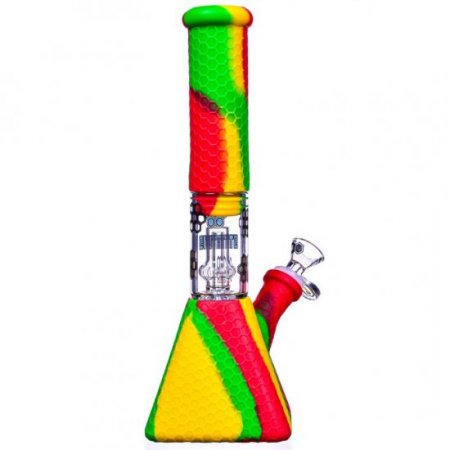 SMOKE PYRAMID - 11" STRATUS PYRAMID SILICONE BONG WITH 19MM DOWN STEM AND 14MM BOWL - RASTA New