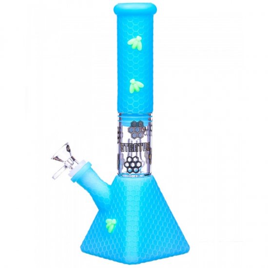 Smoke Pyramid - 11\" Stratus Glow In The Dark Silicone Bong with 19mm Down Stem and 14mm Bowl - Blue New