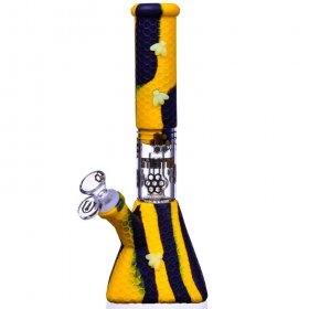 SMOKE PYRAMID - 11" STRATUS PYRAMID SILICONE BONG WITH 19MM DOWN STEM AND 14MM BOWL - Blackish Yellow New