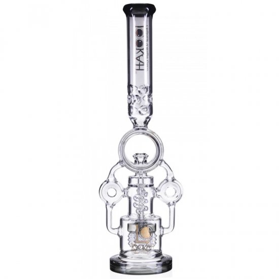 Smokenator - Lookah Platinum Design Series Bong - 20\" Platinum Donut Recycler Bong With Spiral Percs - Black Ice New