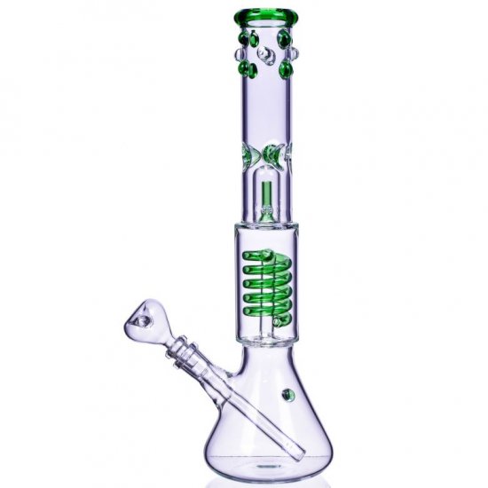 Nucleus - 14\" Inline to Coil Perc Beaker Bong - Green New