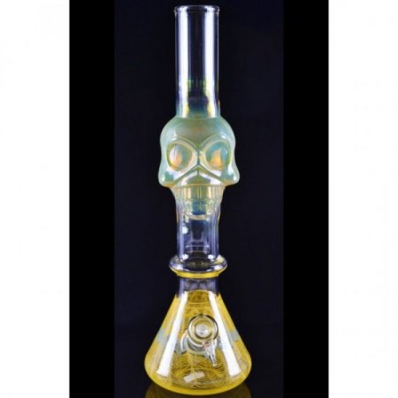 16" Skull Glass Bong Water Pipe - Golden Fumed New