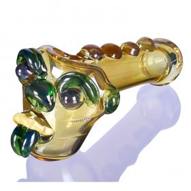 6" Bulldog Head Animal Hammer Bubbler Hand Pipe - Golden Fumed New