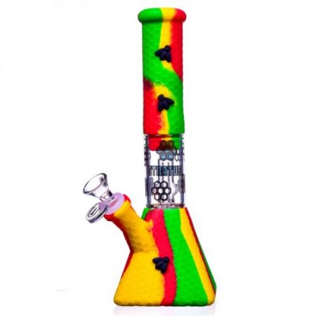 SMOKE PYRAMID - 11" STRATUS PYRAMID SILICONE BONG WITH 19MM DOWN STEM AND 14MM BOWL - RASTA New