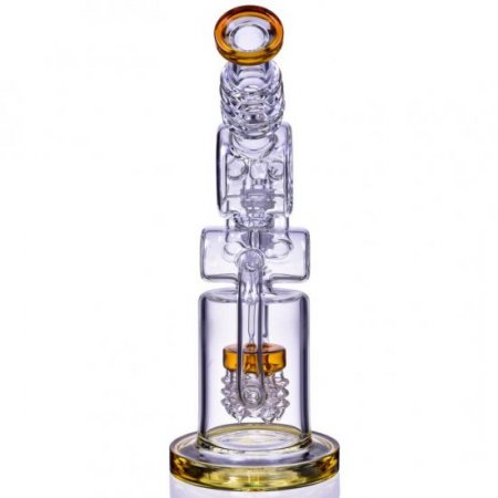 The Predator - 13" Donut 3-Arm Recycler Bong - Amber New