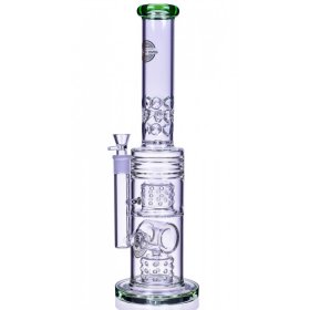 The Wicked Tower - On Point Glass - 18" Straight Swiss to Donut Perc Bong - Ice Green New