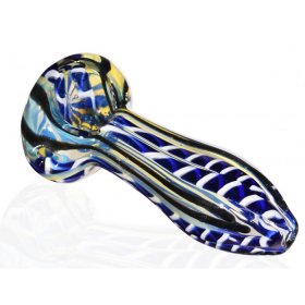 3.5" Rodded Skeleton Striped Glass Hand Pipe - Blue New