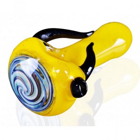 3" Zig Zag Head Horn Glass Pipe - Yellow New