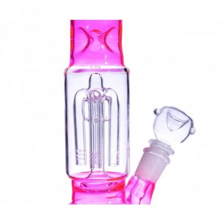 12" Slotted 4 Arm Tree Perc Glass Bong Water Pipe - Girly Hot Pink Bong New