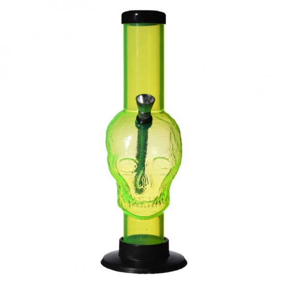 9\" Skull Acrylic Water Pipe - Large - Green New