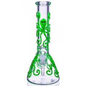Smokey Octopus - 13" Glow In The Dark Beaker Bong - Green New