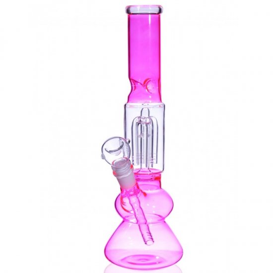12\" Slotted 4 Arm Tree Perc Glass Bong Water Pipe - Girly Hot Pink Bong New
