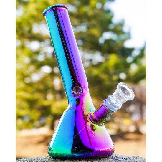 The Spotlight - 8\" Tilted Neck Iridescent Beaker Bong - Rainbow New