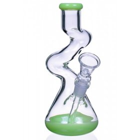 Curved Neck Double Zong Bong Water Pipe - Slime Green New
