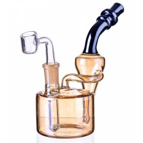 7" Golden Fumed Recycler Dab Rig with Bowl and Banger - Titled Neck New