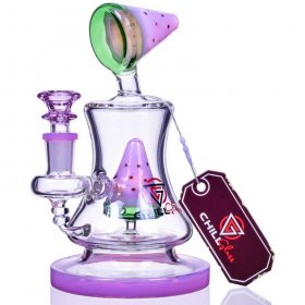 The Watermelon - 7" Double Pyramid Funnel Perc Bong - Pink New