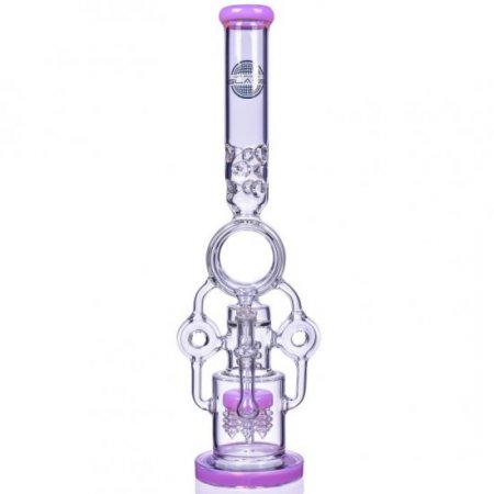 The Quidditch - 21" Triple Donut Multi Perc Bong - Pink New