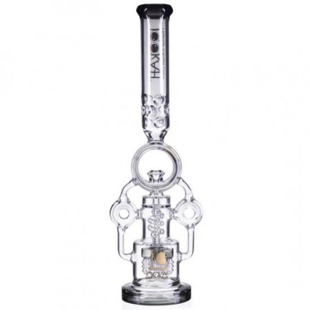 Smokenator - Lookah Platinum Design Series Bong - 20" Platinum Donut Recycler Bong With Spiral Percs - Black Ice New