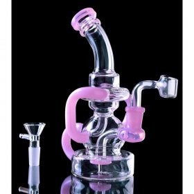 8" 3 Arm Mini Recycler Dab Rig - 14mm Male Bowl and Banger - Pink New