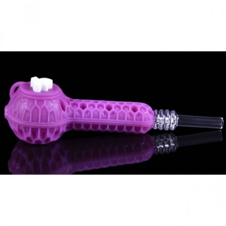 Stratus - 4" Silicone Hand Pipe 2 In 1 With Honey Dab Straw - Pinkish Purple New