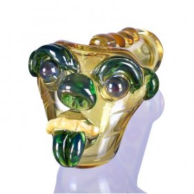 6" Bulldog Head Animal Hammer Bubbler Hand Pipe - Golden Fumed New