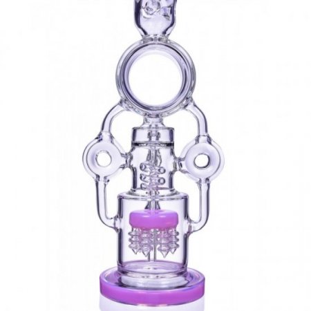 The Quidditch - 21" Triple Donut Multi Perc Bong - Pink New