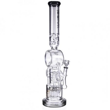 Smokenator - Lookah Platinum Design Series Bong - 20" Platinum Donut Recycler Bong With Spiral Percs - Black Ice New