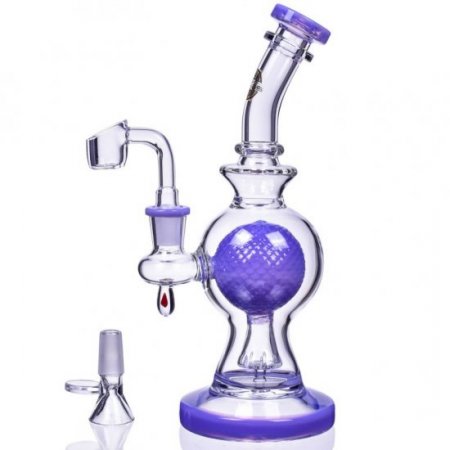 SpikeyBall Smoke - On Point Glass - 10" Tilted Spherical Matrix Perc Bong - Purple New