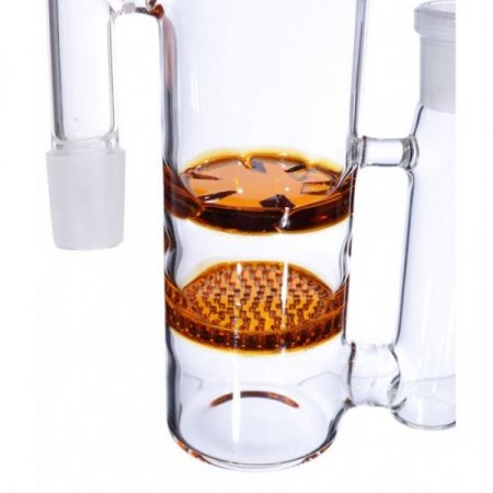 14MM Honeycomb Perc to Turbine Perc Glass Ashcatcher - Amber New