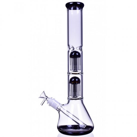 17\" Double Tree Perc 16 Arm Bong with Down Stem and Matching Bowl - Black New