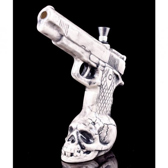 John Wick\'s Pistol - 9\" Skull Face Ceramic Bubbler New