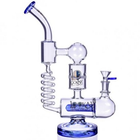 God of Thunder - Lookah? - 13" Coil Perc to Honeycomb Perc Bong - Blue New